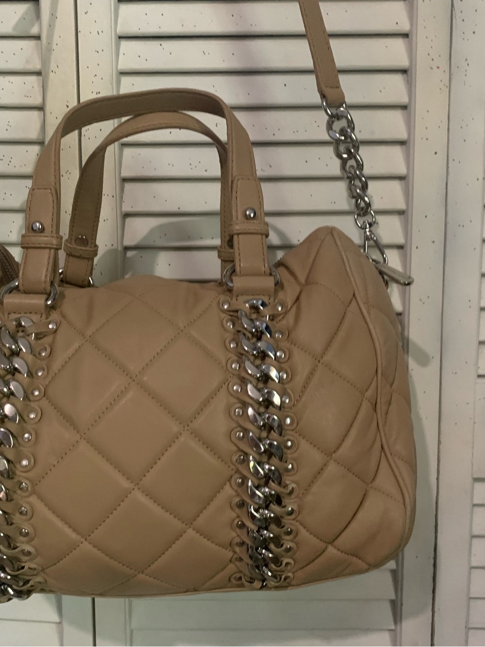 Michael Kors Susannah Beige Quilted Chain-Trim Shoulder Bag Crossbody TT10 - Picture 7 of 14
